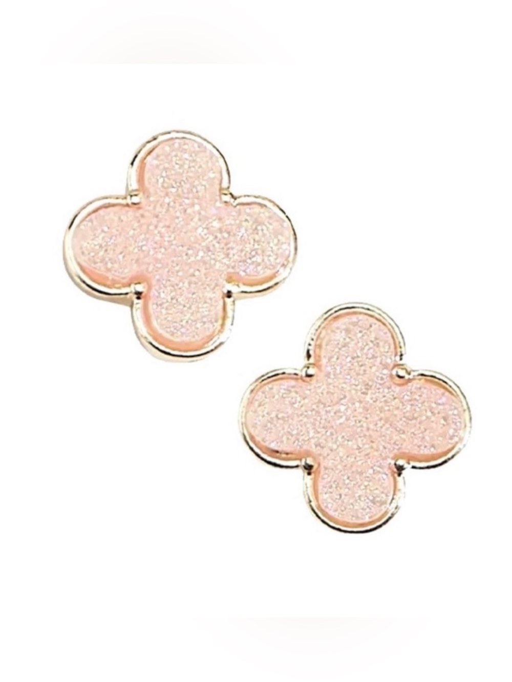 Park Lane Lana Pink Shimmering Sparkle Clover Flower Gold-Trim Stud Earrings